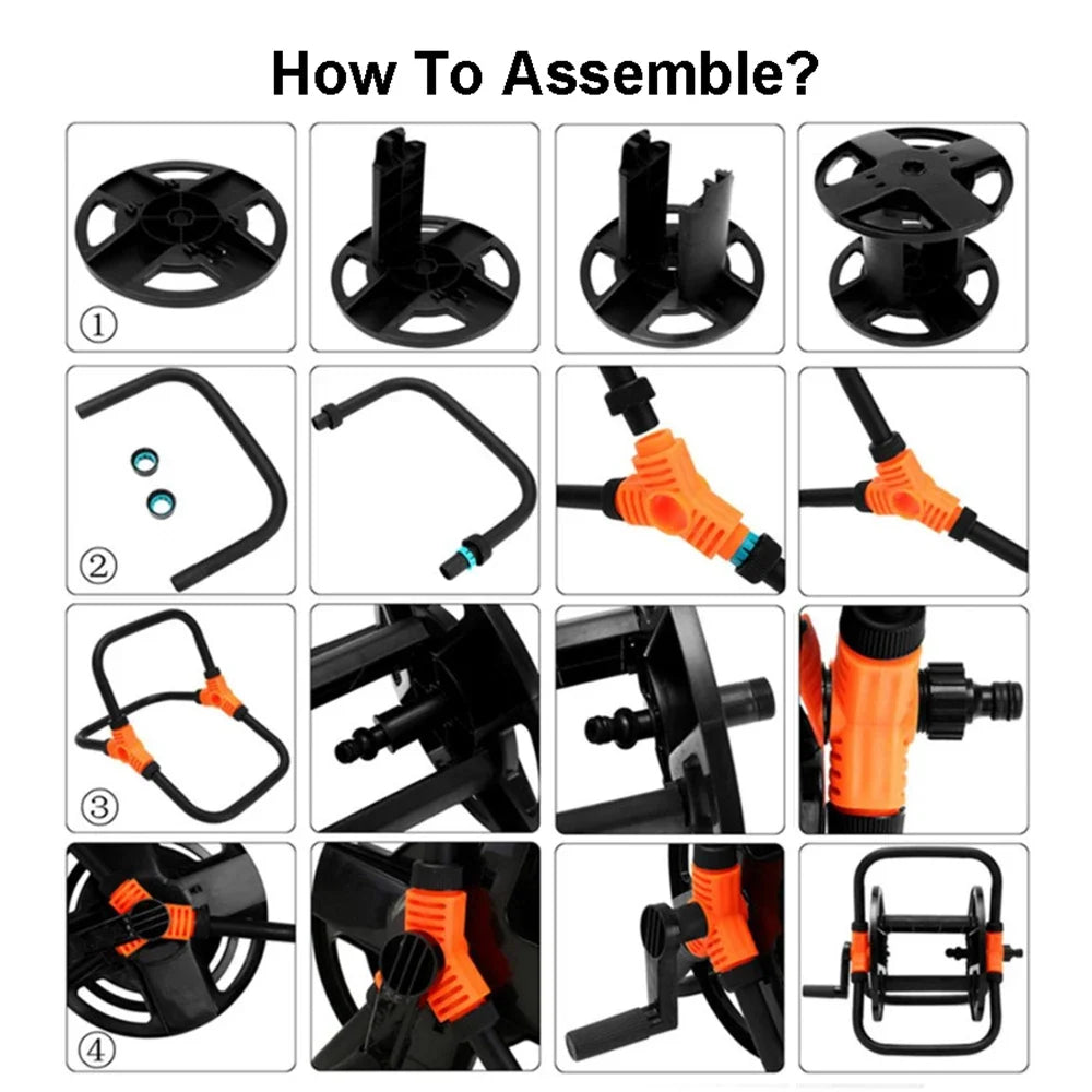 Portable Garden Hose Reel Storage Cart & Pipe Organizer Rack
