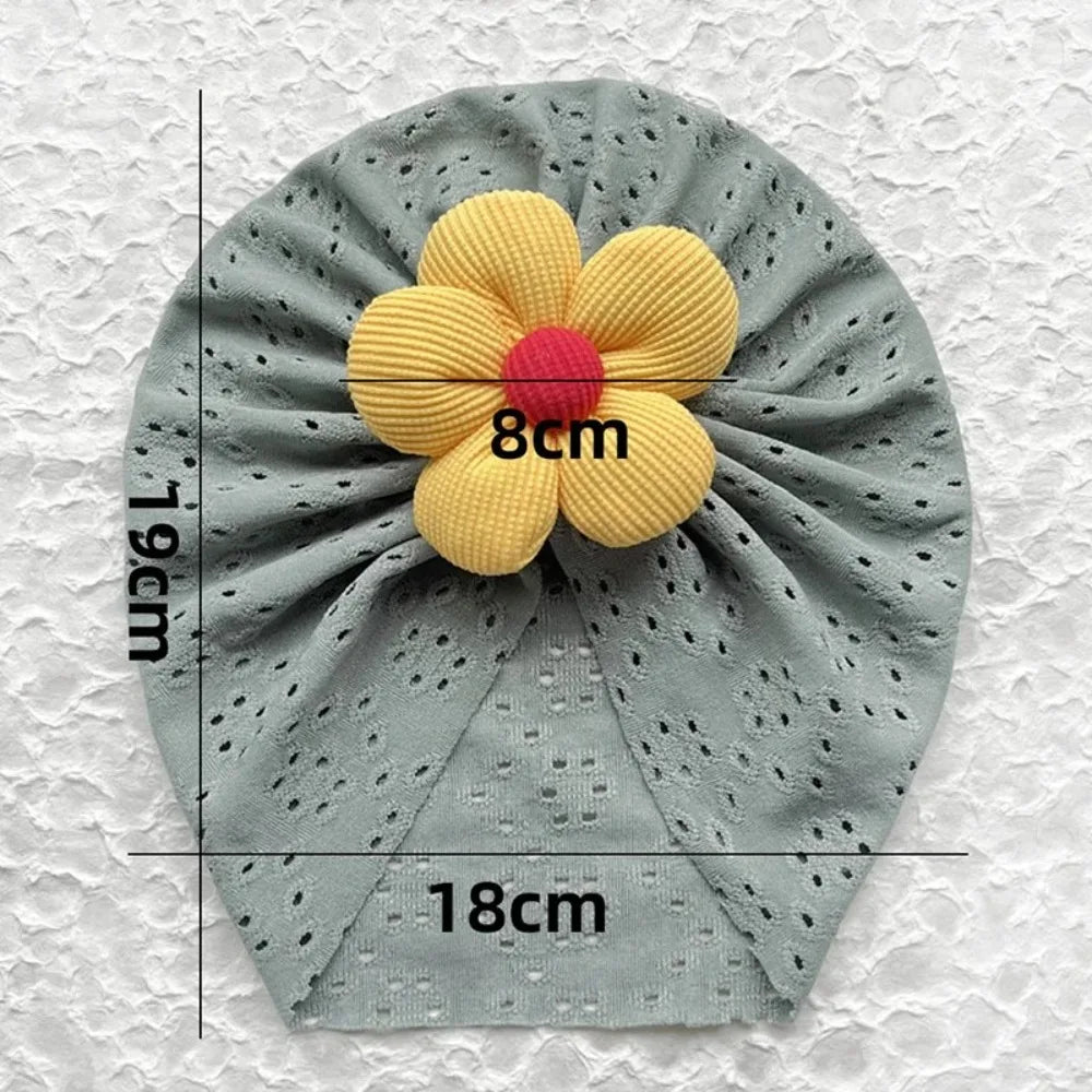 Soft Breathable Baby Girl Flower Knit Hat | Toddler Headwrap
