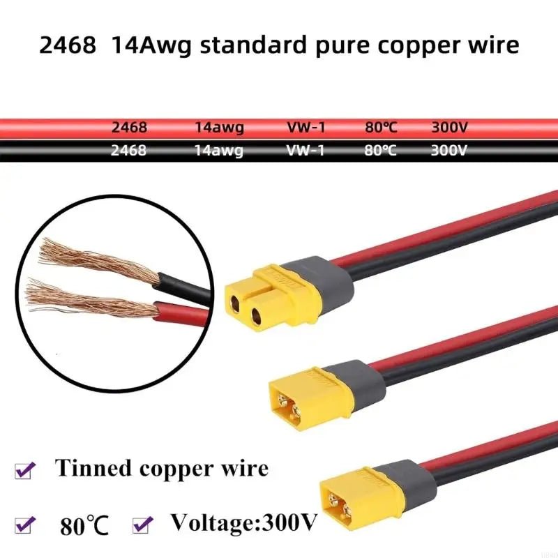 XT60 Y Splitter Cable 1 Female to 2 Male 20cm Power Wire