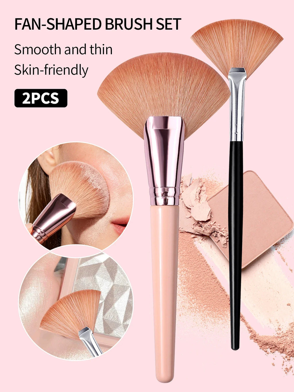 2Pcs Fan Makeup Brush Set – Highlighter Blush & Contour