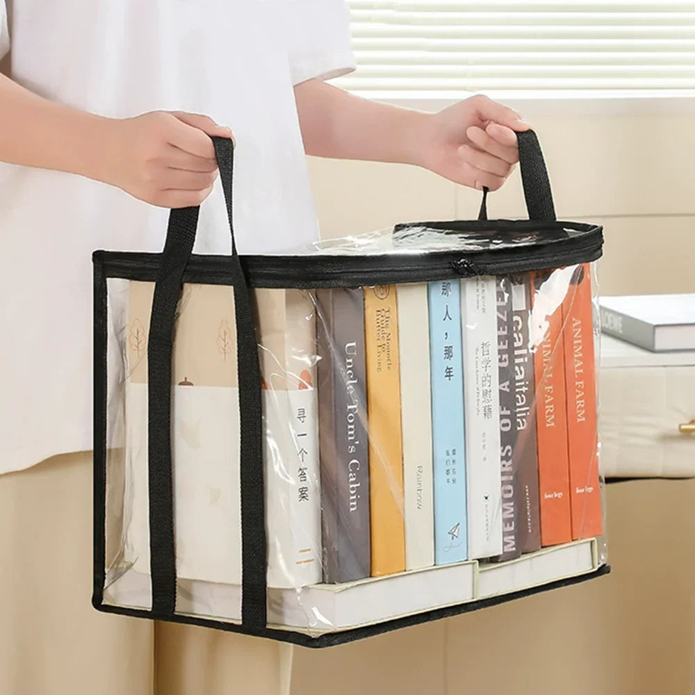Foldable Large Capacity Book Storage Box – Transparent Waterproof