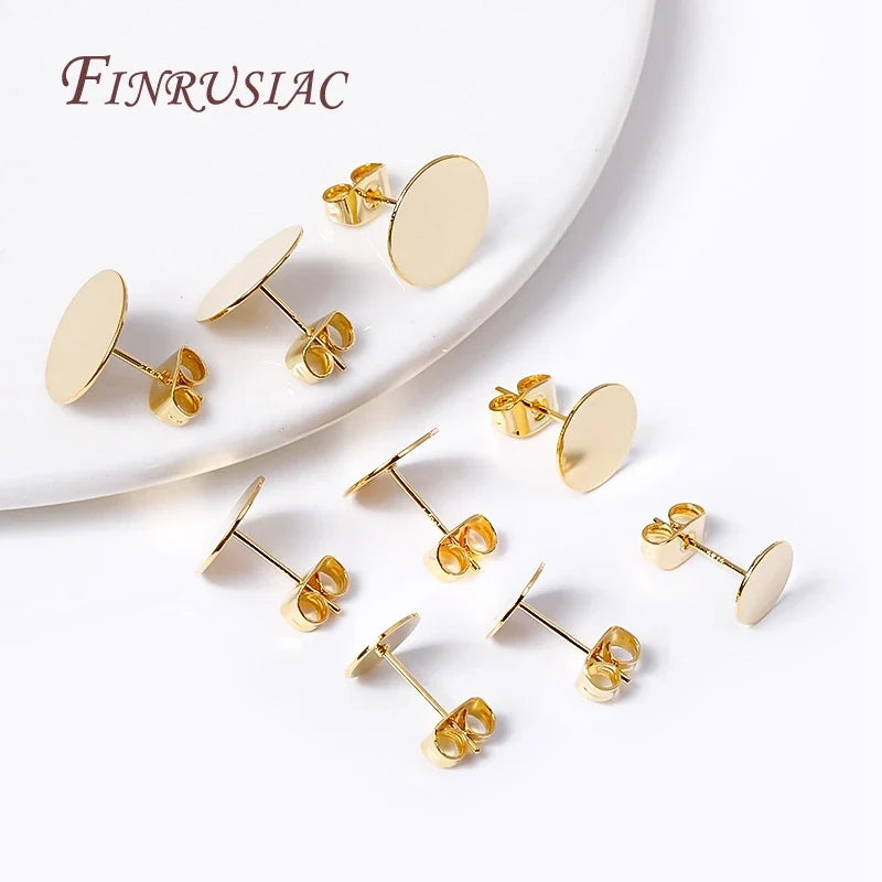 18K Gold-Plated Earring Stud Posts 8/10/12mm Pad – DIY Brass