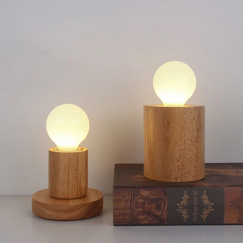 Retro Wooden Table Lamp E27 Vintage Desk Lamp Base 220V
