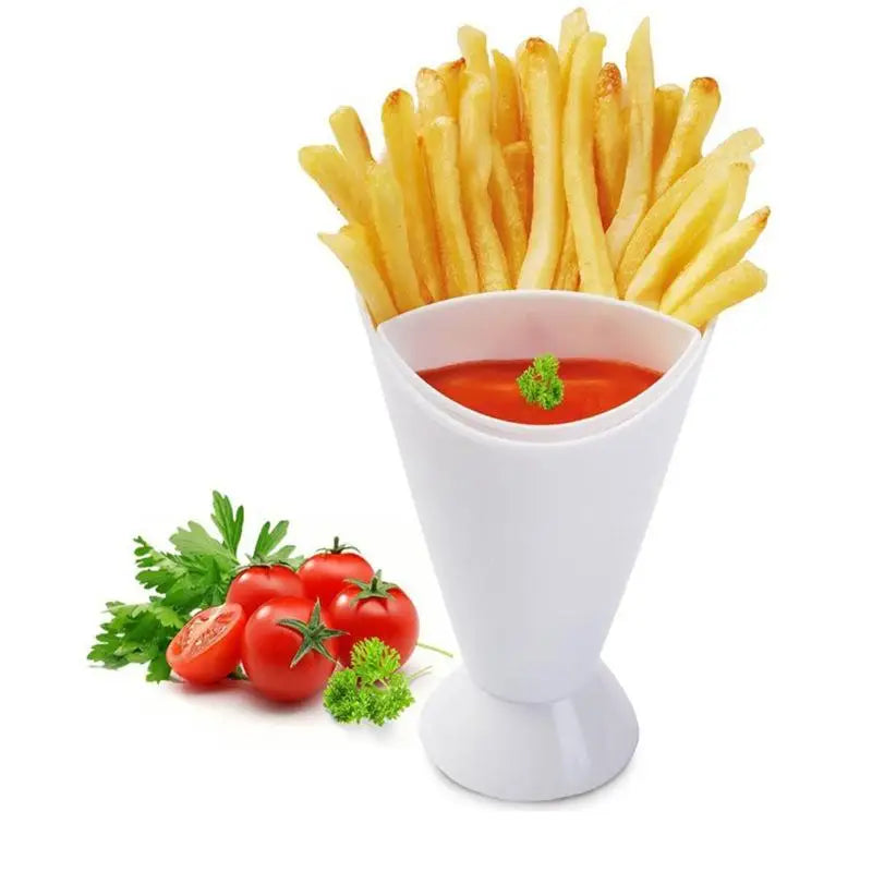 Dual-Cup Fries Holder & Sauce Dip Stand | Snack Cone Tray