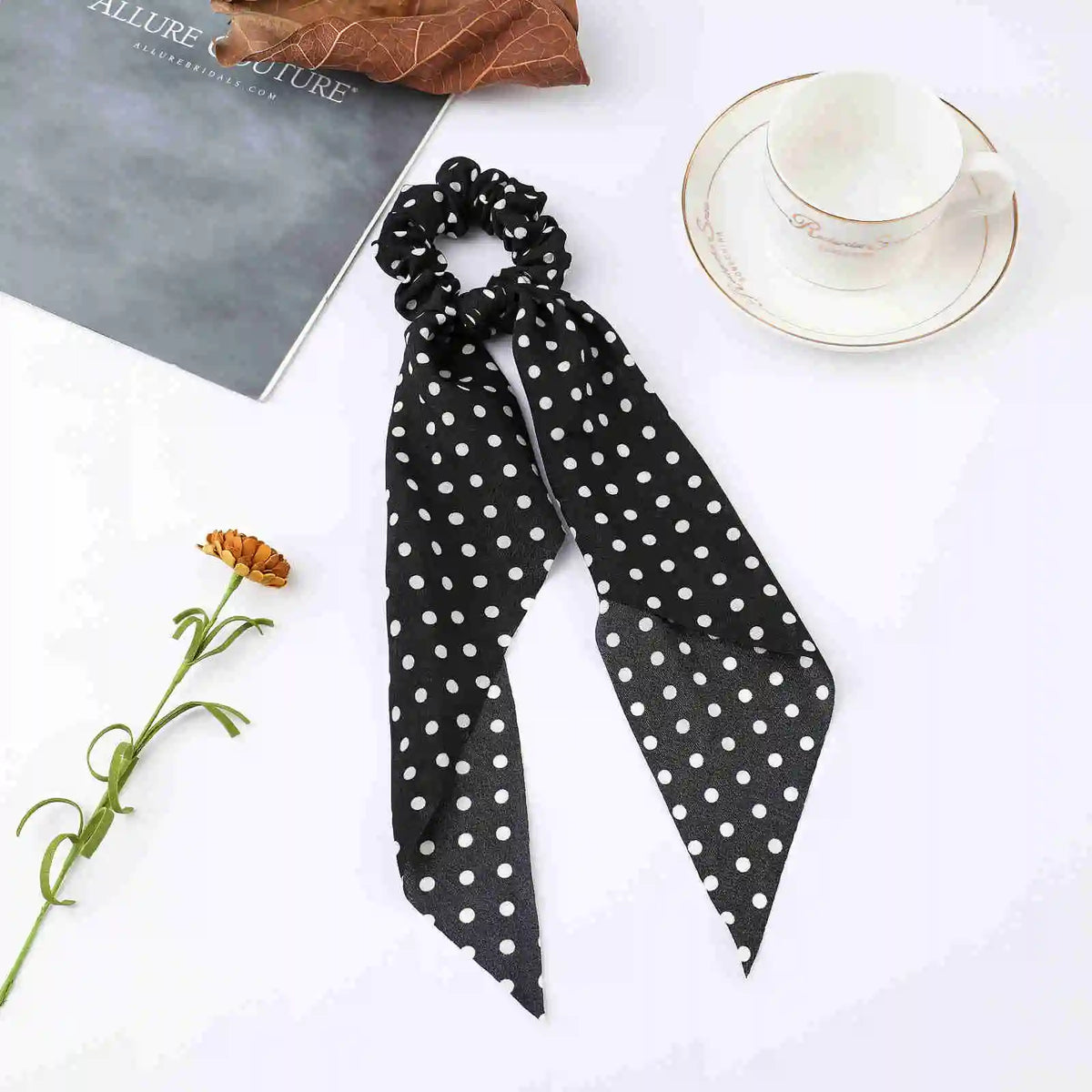 Korean Polka Dot Scrunchies – Women's Elastic Hair Ties & Scarf