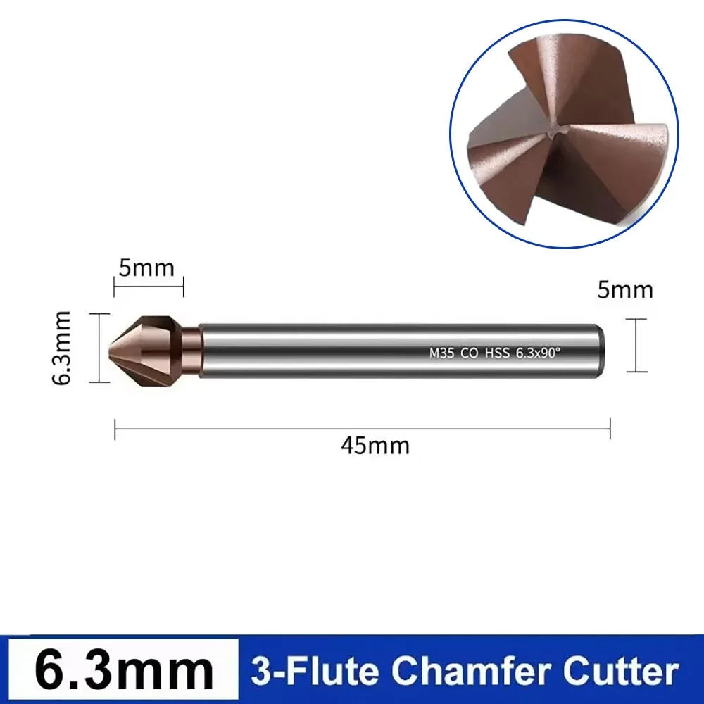 M35 Cobalt Countersink Drill Bit 3-Flute 90° 6.3–40mm