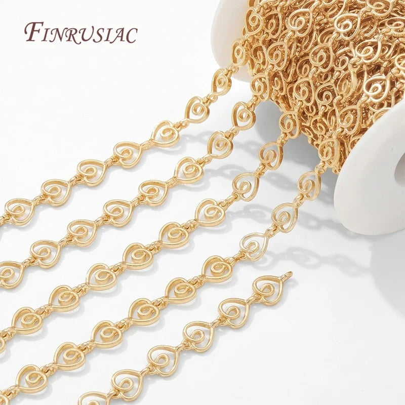 14K Gold Plated Hollow Swirl Heart Link Chain – 1M DIY Spool