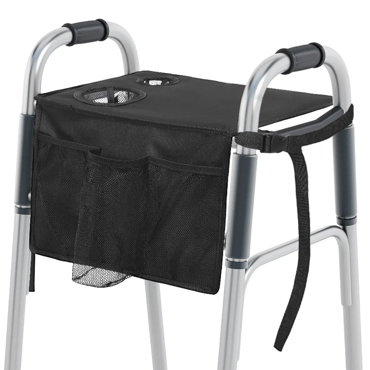 Folding Walker Tray with Cup Holder & Multi-Pocket Storage Bag