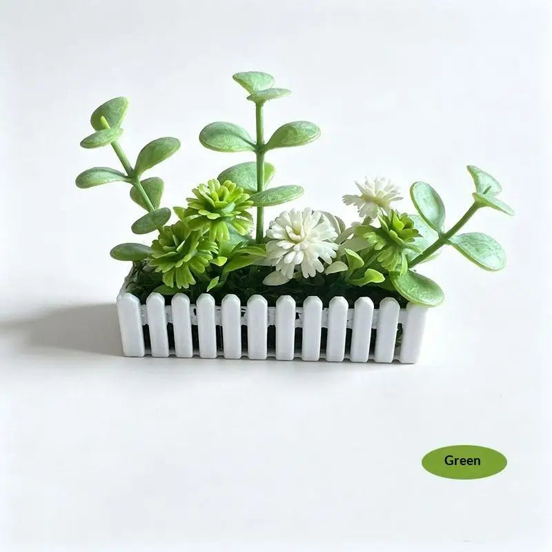 Mini Artificial Potted Flower with Fence – Dollhouse Miniature