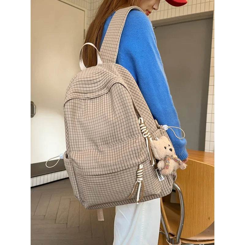 Nixie Retro Plaid Backpack – Large Capacity Lightweight School Bag