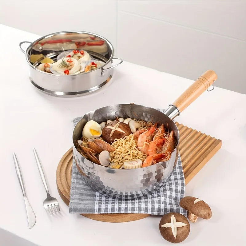 Nixie Nonstick Stainless Steel Saucepan with Wooden Handle