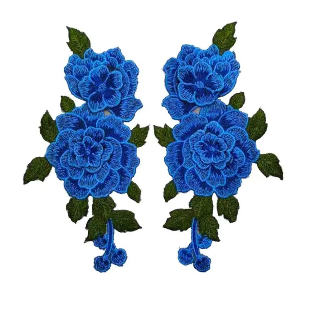3D Flower Embroidery Sew-On Applique Patch Red 24x12cm
