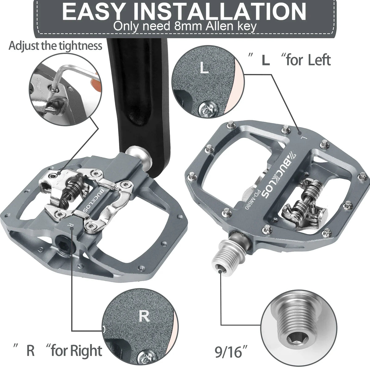 BUCKLOS SPD Dual-Function MTB Pedals – Clipless & Flat