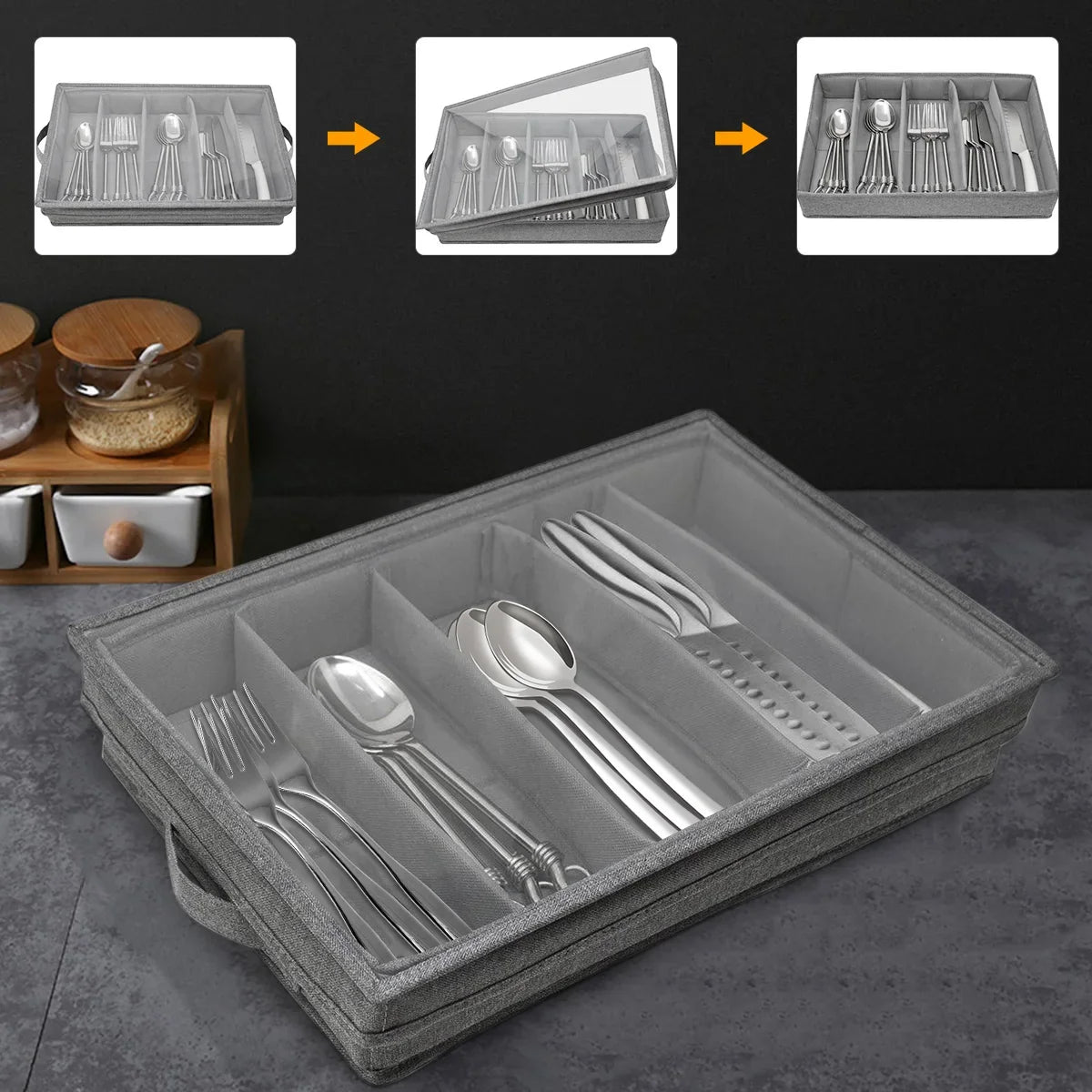 5-Compartment Flatware Storage Case – Portable Cutlery Organizer