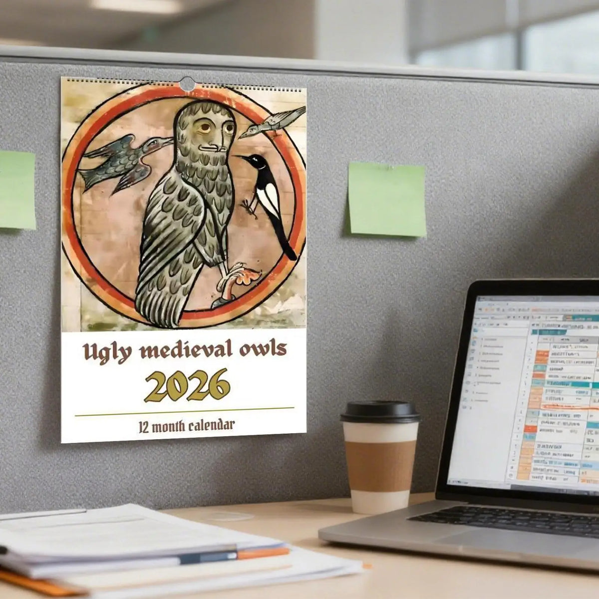 2026 Medieval Owls Monthly Wall Calendar – Schedule Planner
