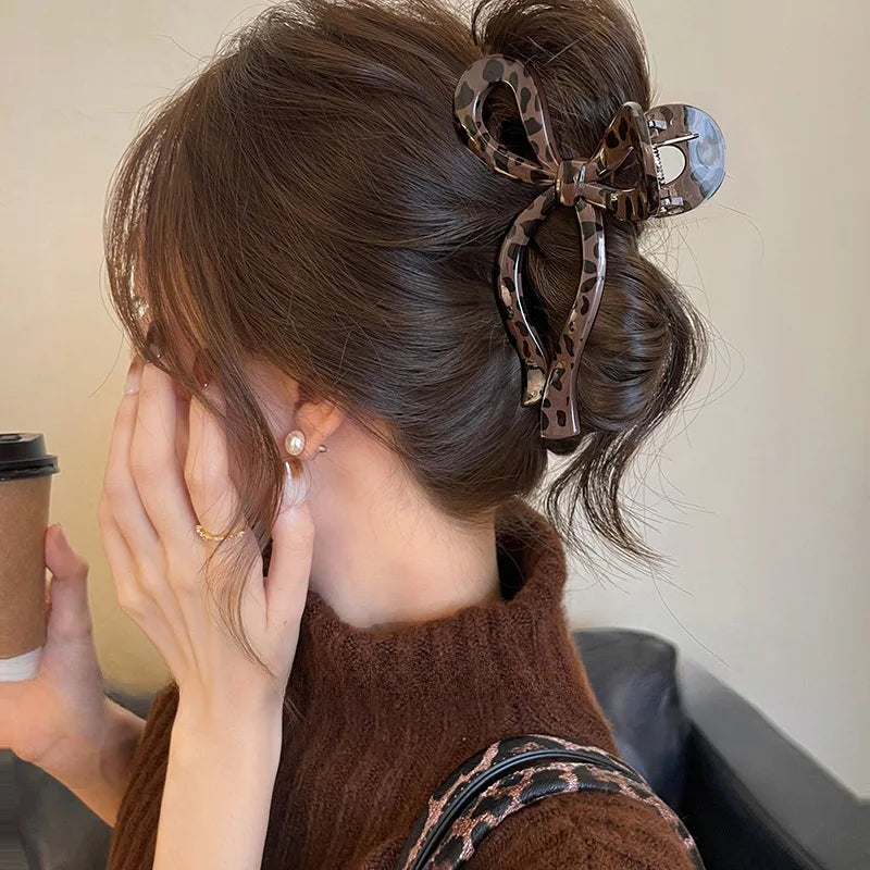 Large Leopard Bow Hair Claw Clip for Thick Hair – Vintage Style