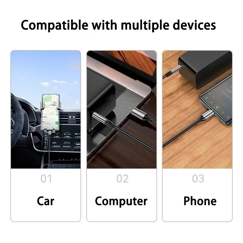 USB-C to 3.5mm AUX Cable Adapter for Car, Speakers & Headphones
