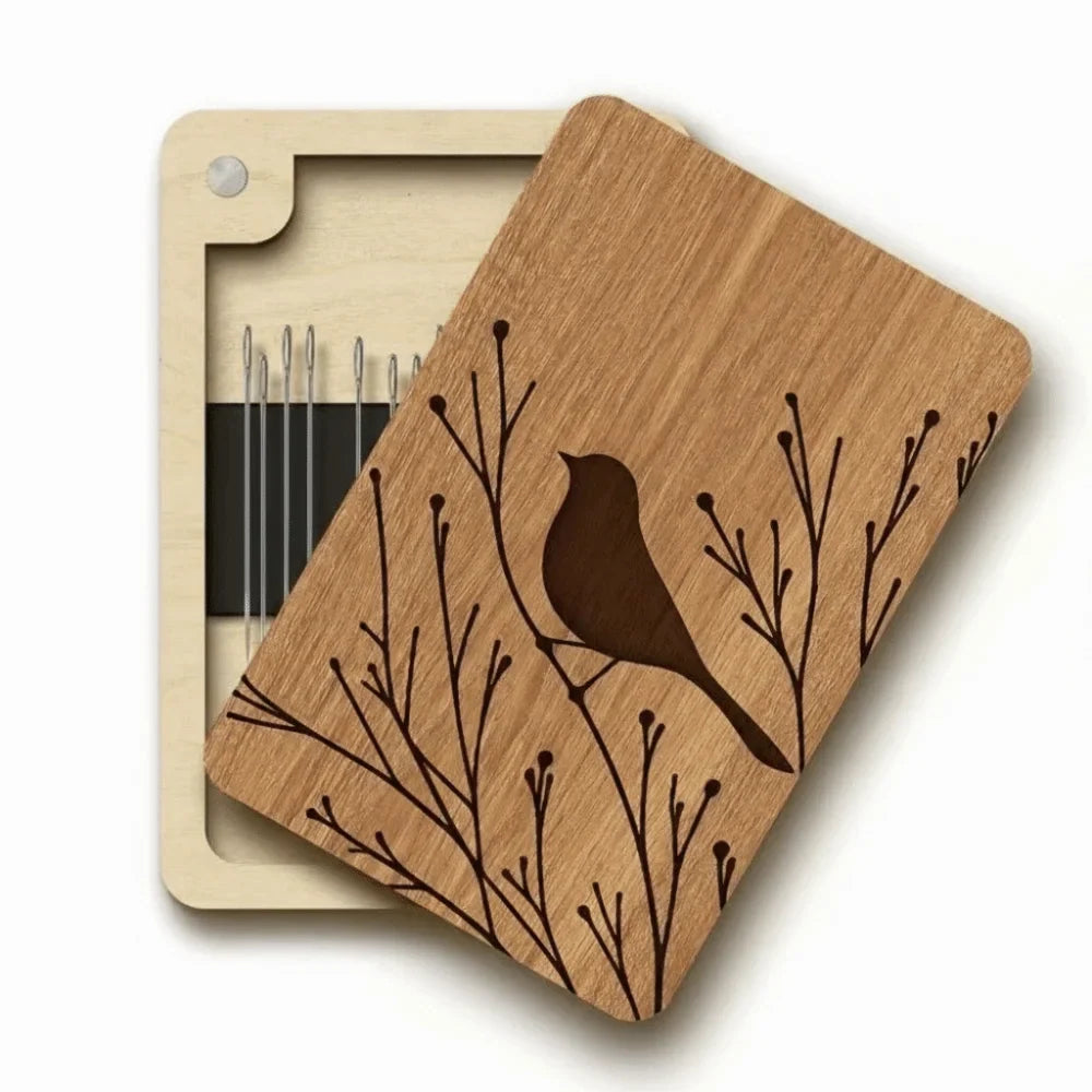 Bamboo Magnetic Needle Box – Portable Sewing & Knitting Organizer
