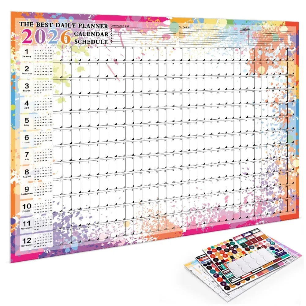 2026 Large Wall Calendar – 365-Day Annual Planner Sheet