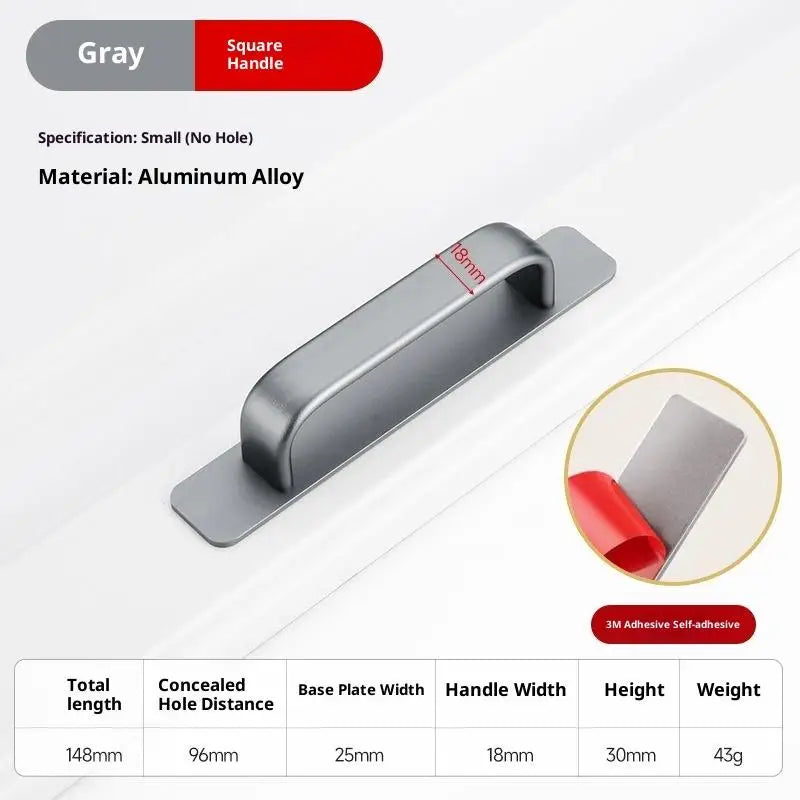 Drill-Free Aluminum Adhesive Door Handle for Sliding Doors & Drawers