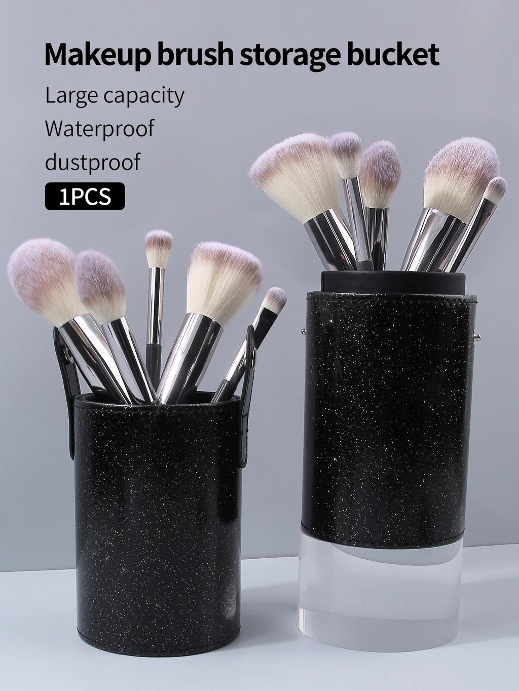Black Leather Makeup Brush Holder & Desktop Organizer
