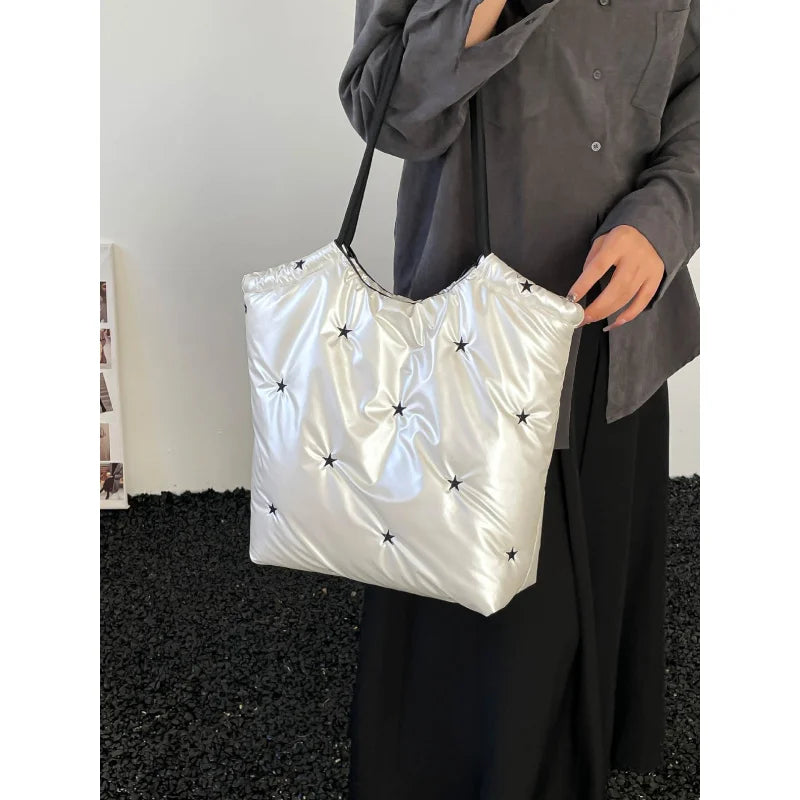 Women's Quilted Tote Bag | Star Pattern Large Shoulder Bag