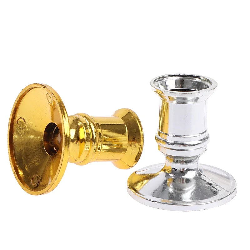 2-Pack Plastic Candlestick Holders – Gold & Silver Home Decor