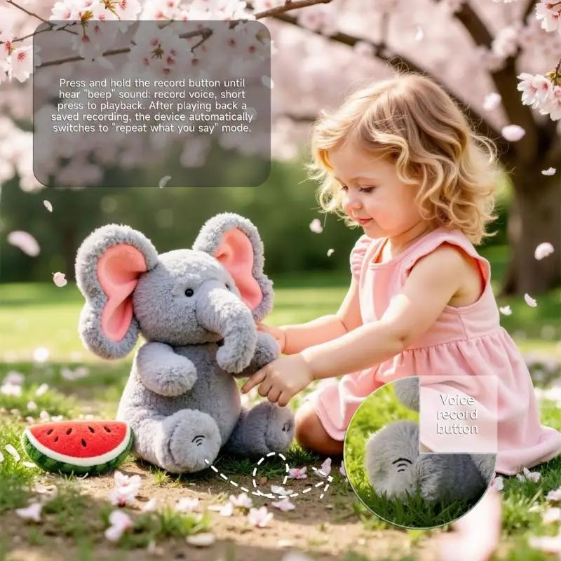 Musical Elephant Plush Toy | Voice Repeat & Feeding Play