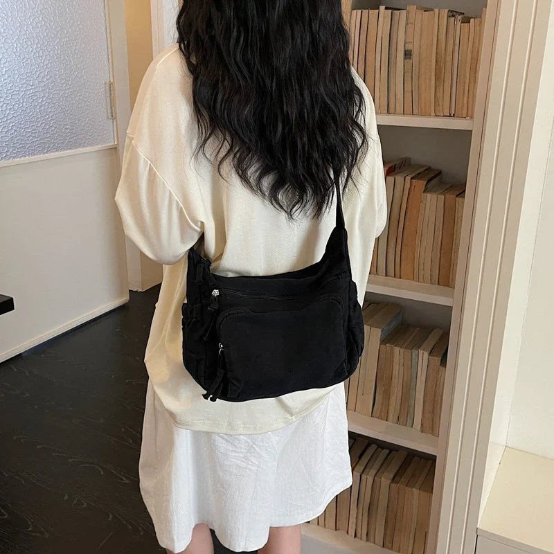Vintage Japanese Canvas Shoulder Bag – Large Capacity Unisex