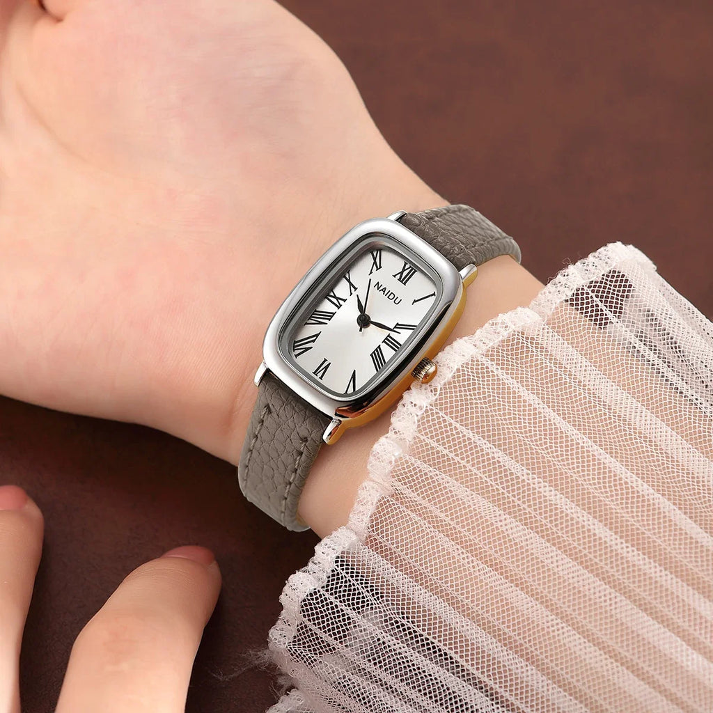 Women's Leather Strap Quartz Watch – Roman Numeral Casual Style