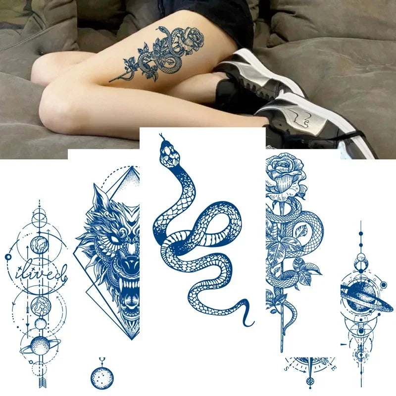 Blue Snake Temporary Tattoo Sticker – Waterproof Body Art