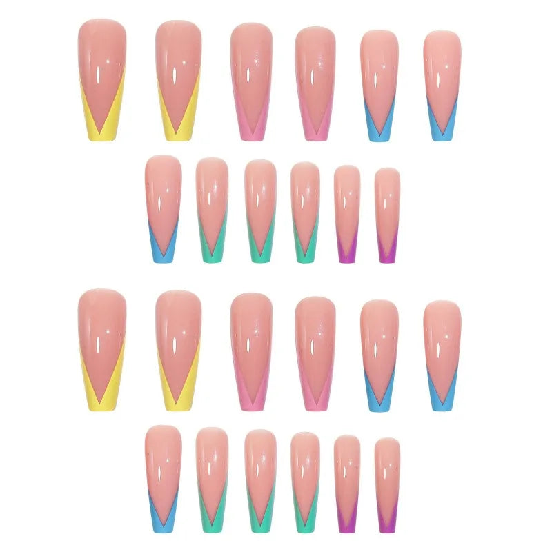 Rhinestone False Nails L Size – 24 Pcs Handmade Full Tips