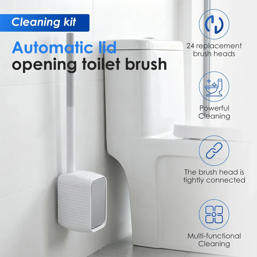 Toilet Brush & Holder Set – Disposable Refill Heads 24 or 60 Pack