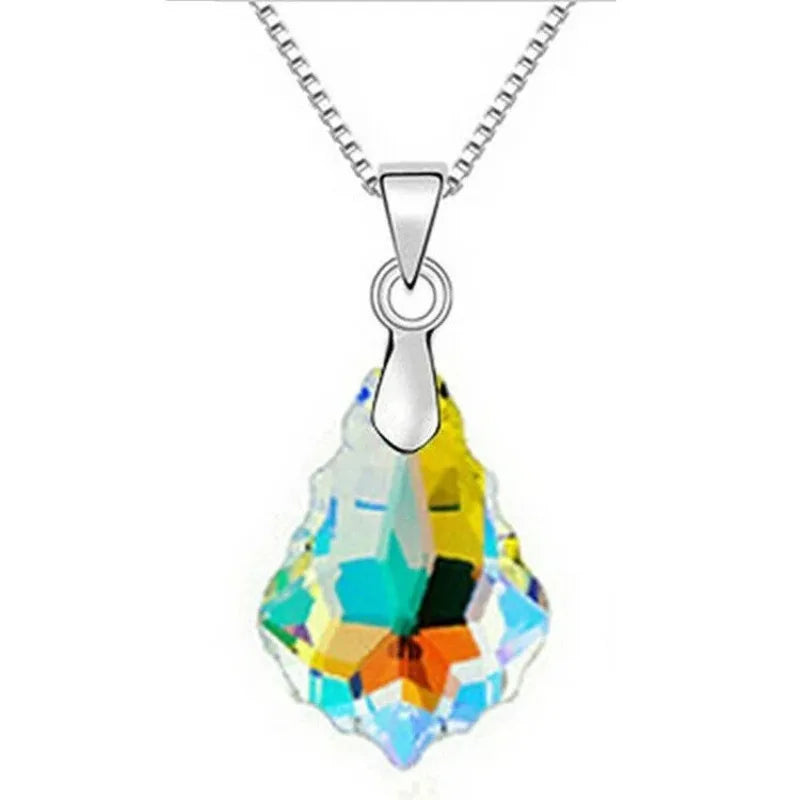 Water Drop Crystal Necklace & Earrings Set | AB White Glass