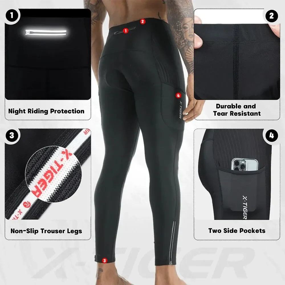 X-TIGER Men's Winter Cycling Pants 5D Gel Padded Fleece MTB