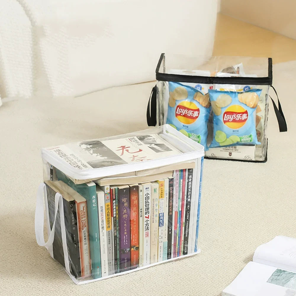 Foldable Large Capacity Book Storage Box – Transparent Waterproof