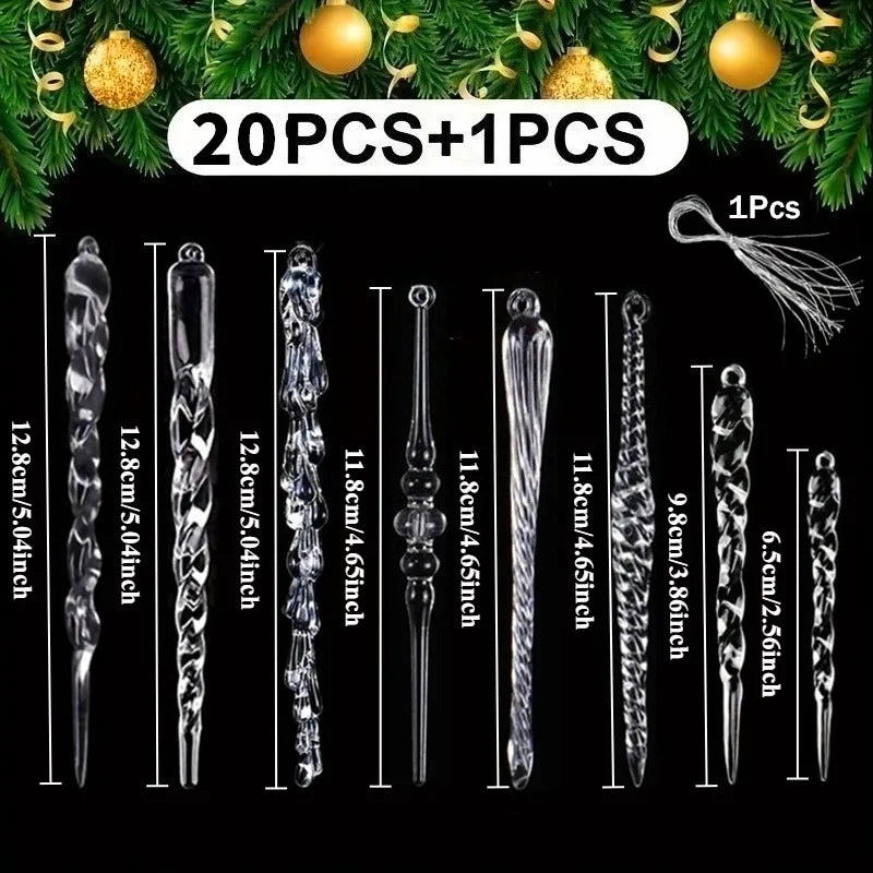 20 Pcs Clear Acrylic Christmas Icicle Ornaments – Crystal Decor