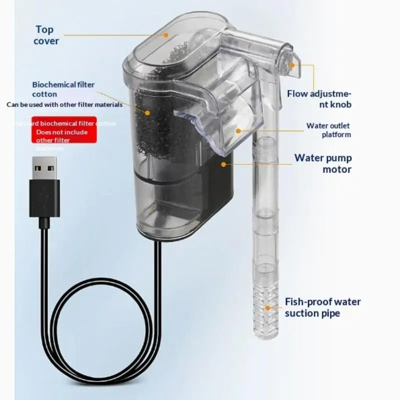 Silent Hang-On-Back Aquarium Filter | Transparent Fish Tank