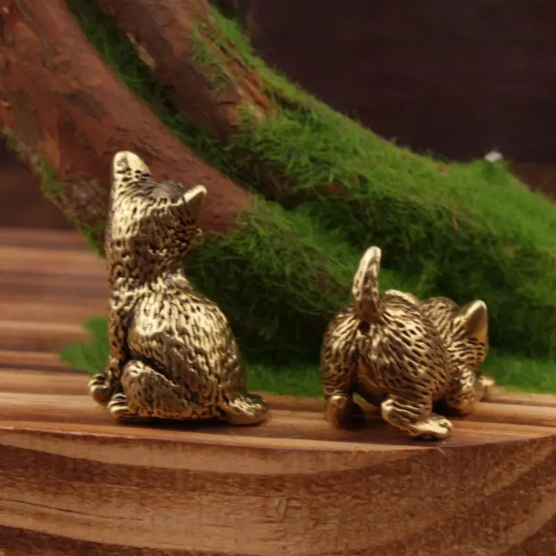 Brass Cat Figurine Vintage Miniature Tea Pet Desk Ornament