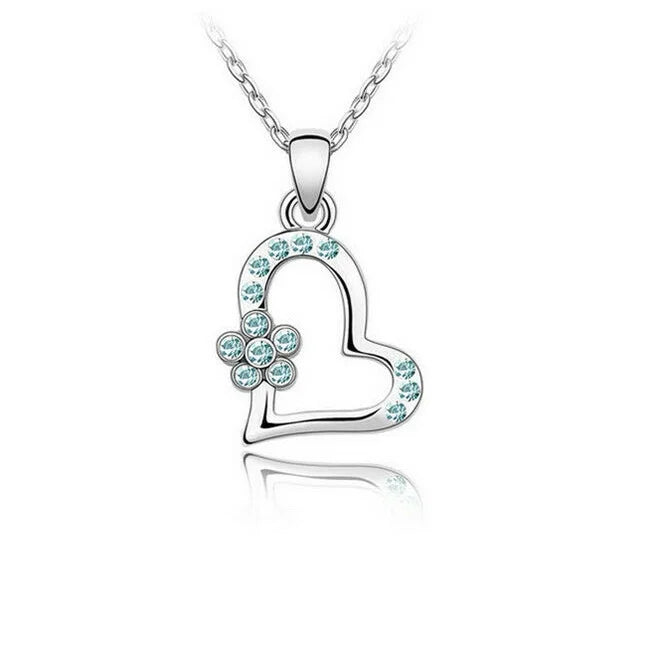 Women's Green Crystal Heart Pendant Necklace | Gift