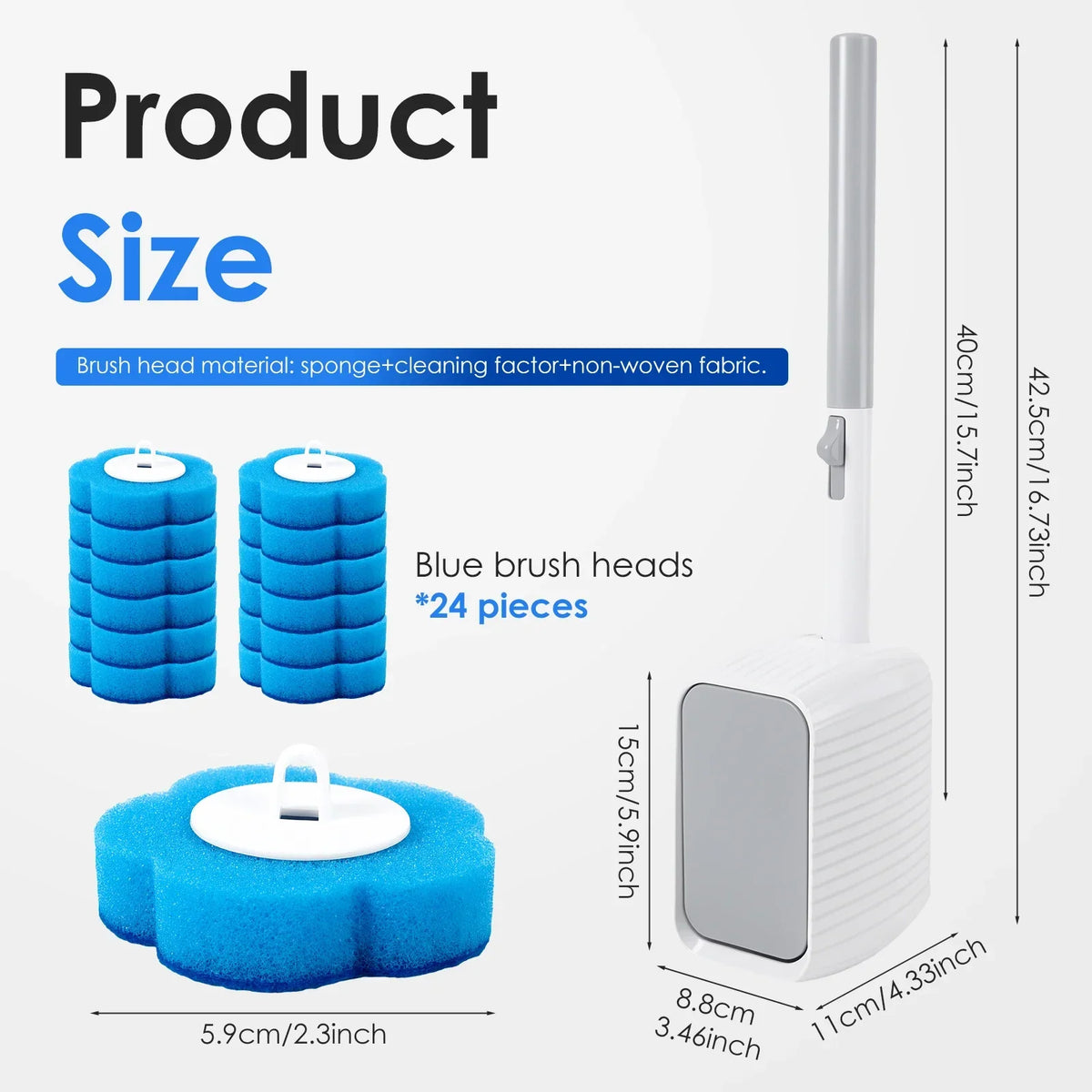 Toilet Brush & Holder Set – Disposable Refill Heads 24 or 60 Pack