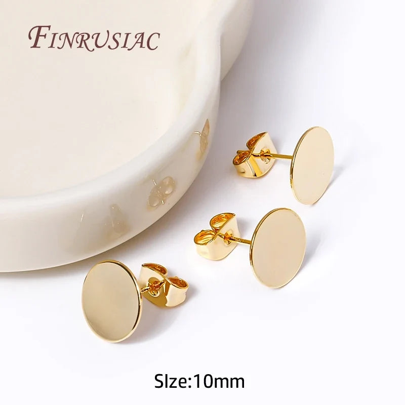 18K Gold-Plated Earring Stud Posts 8/10/12mm Pad – DIY Brass