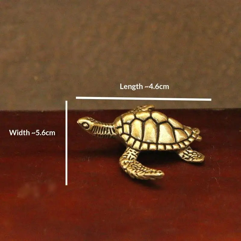 Mini Solid Brass Sea Turtle Figurine – Antique Hand-Carved Decor