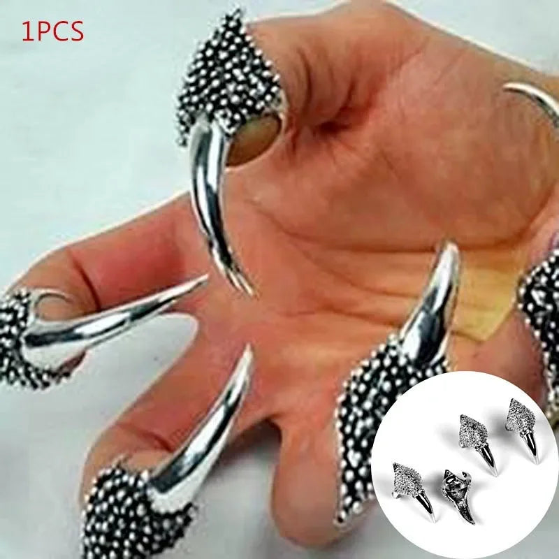 Silver Plated Punk Falcon Claw Nail Ring – Adjustable Unisex