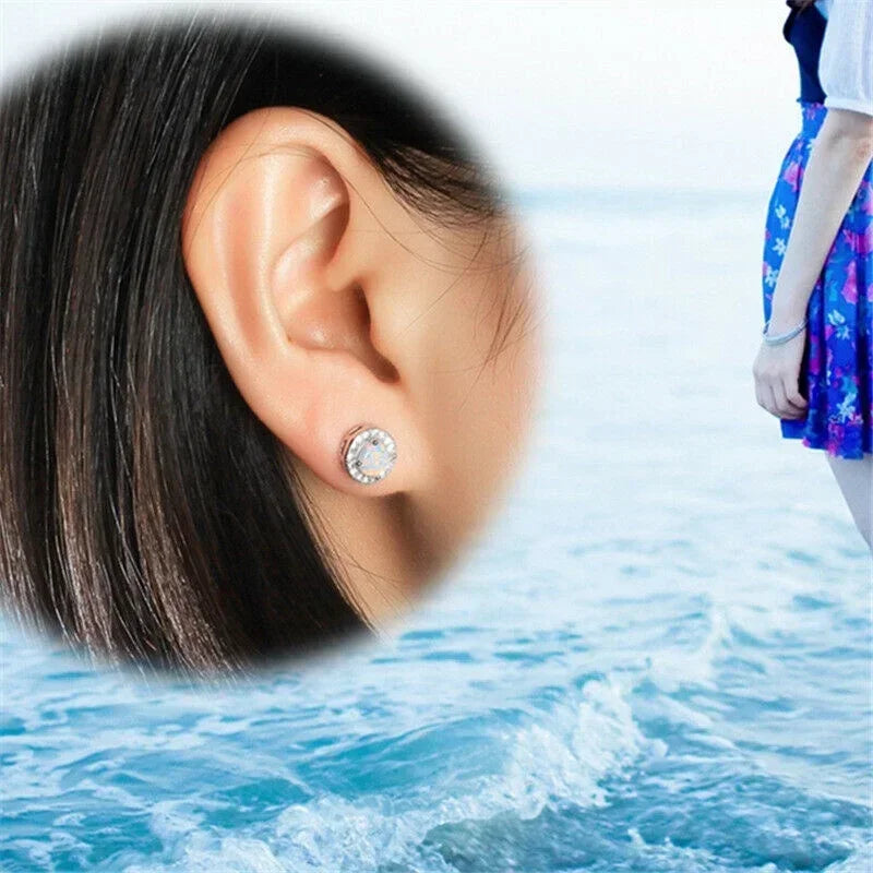 White Simulated Opal Glass Stud Earrings | Vintage Rhinestone