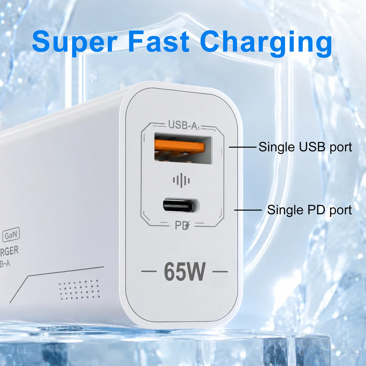 GaN 65W 2-Port USB-C PD Fast Wall Charger – EU/US Adapter