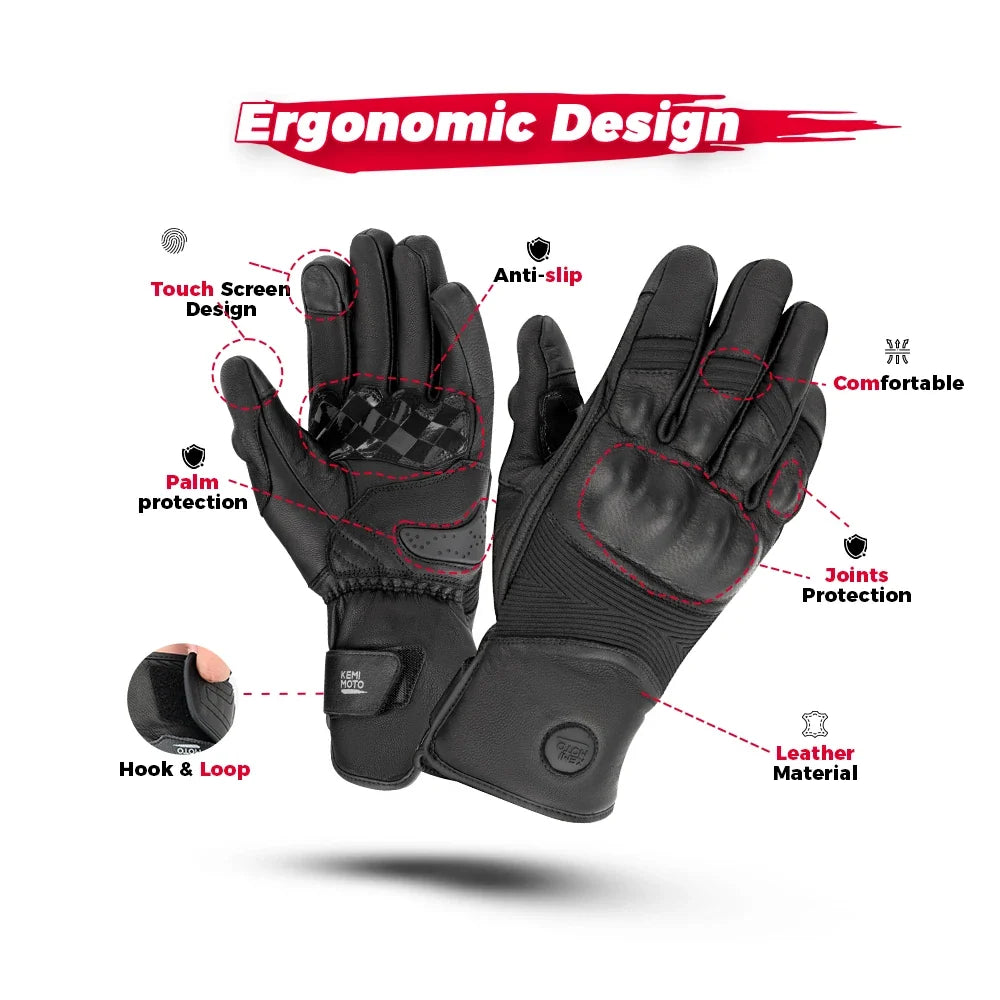 KEMIMOTO Winter Leather Motorcycle Gloves – Waterproof