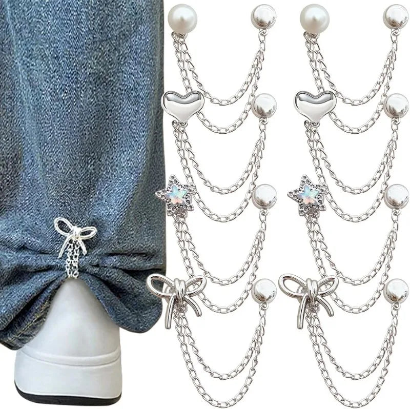 Decorative Button Chain Clips for Shirts, Jeans & Sleeves | 4/8pcs