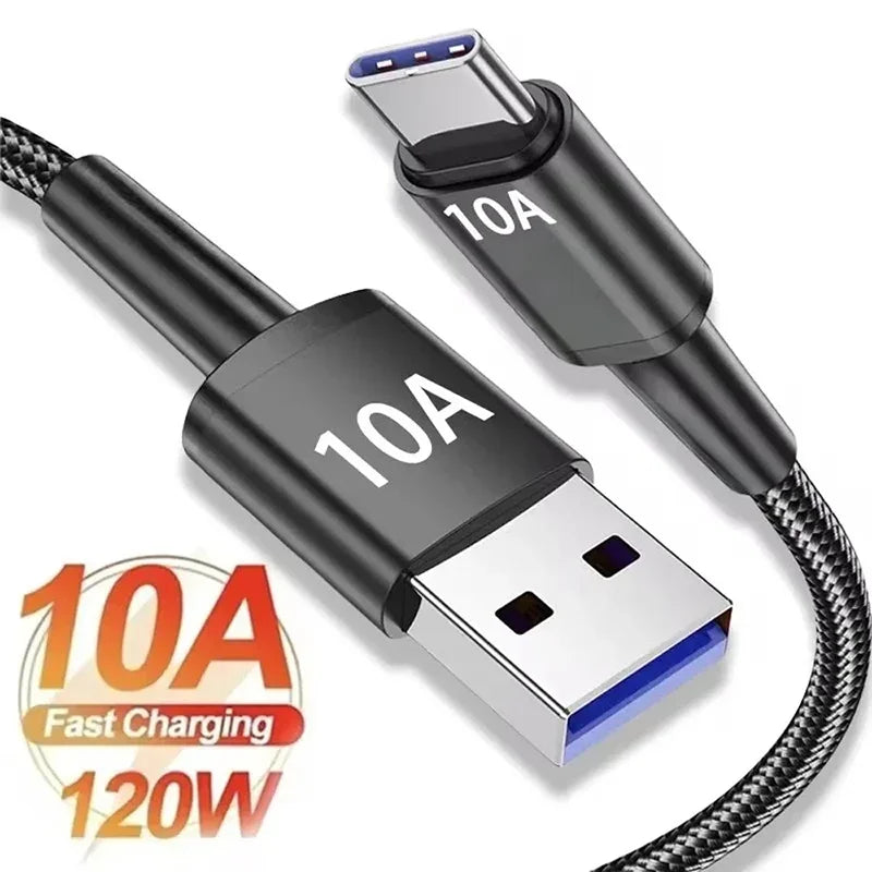 120W USB-A to USB-C Braided Fast Charge Cable 6A