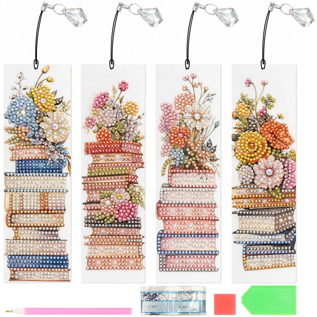 4-Pack Diamond Art Bookmark Kit – DIY Rhinestone Bookmarks